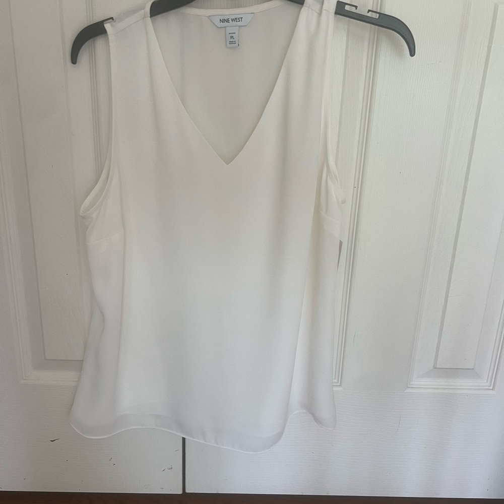Nine West White Tank Top with V-Neckline